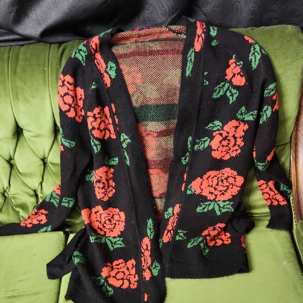 Material Girl Black and Red Floral Cardigan
